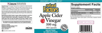 Photo of the Natural Factors Apple Cider Vinegar 500 mg label