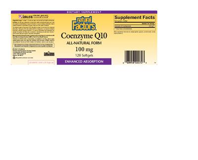 Photo of the Natural Factors Coenzyme Q10 100 mg label