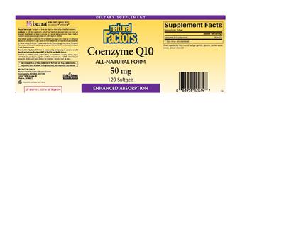 Photo of the Natural Factors Coenzyme Q10 50 mg label