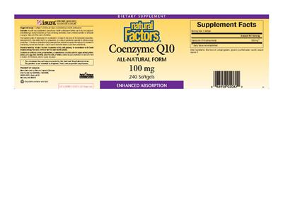 Photo of the Natural Factors Coenzyme Q10 100 mg label