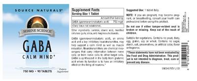 Photo of the Source Naturals GABA 750 mg label