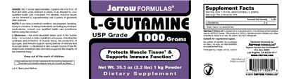 Photo of the Jarrow Formulas L-Glutamine Powder label