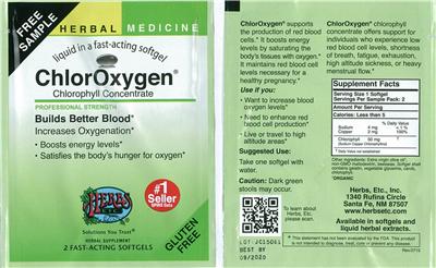 Photo of the Herbs, Etc. ChlorOxygen Chlorophyll Concentrate Softgels label