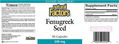 Photo of the Natural Factors Fenugreek Seed 500 mg label