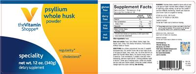 Photo of the The Vitamin Shoppe Psyllium Whole Husk Powder label