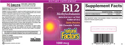 Photo of the Natural Factors B12 1000 mcg label