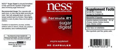 Photo of the NESS Nutritional Enzyme Support System Formula 21 Sugar Digest label