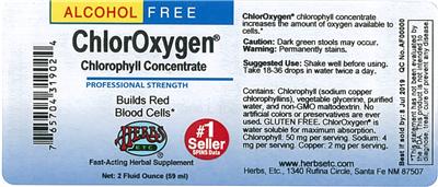 Photo of the Herbs, Etc. ChlorOxygen Chlorophyll Concentrate Alcohol Free label