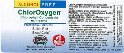 Photo of the Herbs, Etc. ChlorOxygen Chlorophyll Concentrate Alcohol Free Mint Flavored label