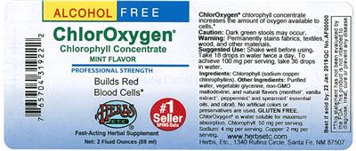 Photo of the Herbs, Etc. ChlorOxygen Chlorophyll Concentrate Alcohol Free Mint Flavored label