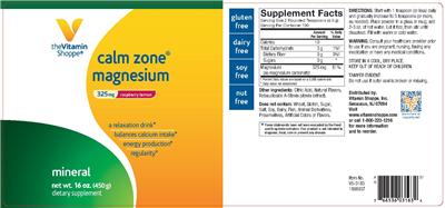 Photo of the The Vitamin Shoppe Calm Zone Magnesium 325 mg Raspberry Lemon label