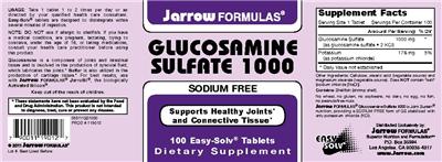 Photo of the Jarrow Formulas Glucosamine Sulfate 1000 Sodium Free label