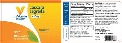 Photo of the The Vitamin Shoppe Cascara Sagrada 450 mg label