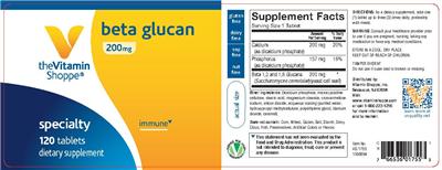 Photo of the The Vitamin Shoppe Beta Glucan 200 mg label