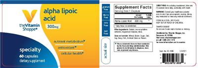 Photo of the The Vitamin Shoppe Alpha Lipoic Acid 300 mg label