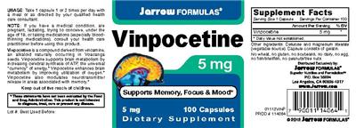 Photo of the Jarrow Formulas Vinpocetine 5 mg label