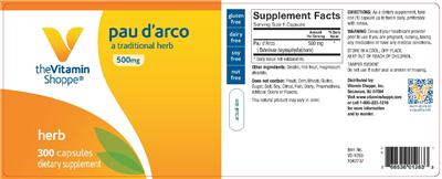 Photo of the The Vitamin Shoppe Pau D'Arco 500 mg label