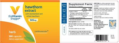 Photo of the The Vitamin Shoppe Hawthorn Extract 565 mg label