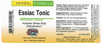 Photo of the Herbs, Etc. Essiac Tonic label
