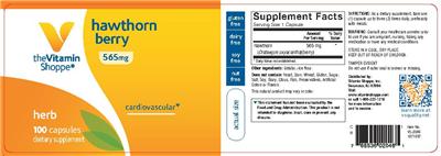 Photo of the The Vitamin Shoppe Hawthorn Berry 565 mg label
