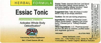 Photo of the Herbs, Etc. Essiac Tonic label