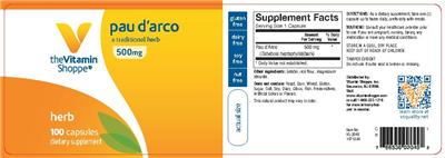 Photo of the The Vitamin Shoppe Pau D'Arco 500 mg label