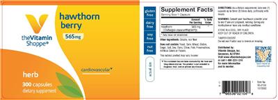 Photo of the The Vitamin Shoppe Hawthorn Berry 565 mg label