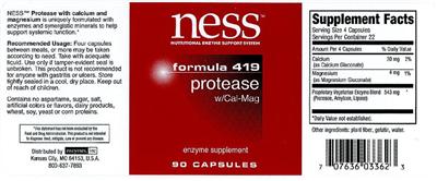 Photo of the NESS Nutritional Enzyme Support System Formula 419 Protease W/Cal-Mag label