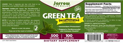 Photo of the Jarrow Formulas Green Tea Decaffeinated label