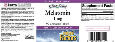 Photo of the Natural Factors Stress-Relax Melatonin 1 mg label