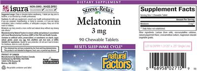 Photo of the Natural Factors Stress-Relax Melatonin 3 mg label