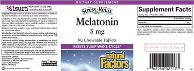 Photo of the Natural Factors Stress-Relax Melatonin 5 mg label