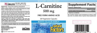 Photo of the Natural Factors L-Carnitine 500 mg label