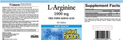 Photo of the Natural Factors L-Arginine 1000 mg label