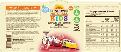 Photo of the Sundown Naturals Kids Complete Multivitamin Disney Pixar Cars Gummies label