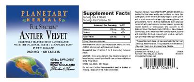 Photo of the Planetary Herbals Full Spectrum Antler Velvet 250 mg label