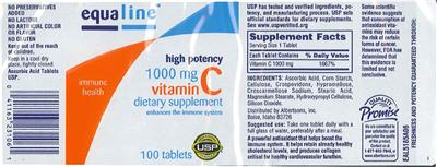 Photo of the Equaline High Potency 1000 mg Vitamin C label