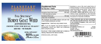 Photo of the Planetary Herbals Horny Goat Weed 600 mg label