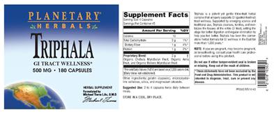 Photo of the Planetary Herbals Triphala 500 mg label