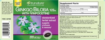Photo of the TRUNATURE Ginkgo Biloba 120 mg With Vinpocetine label