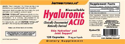 Photo of the Jarrow Formulas Hyaluronic Acid label