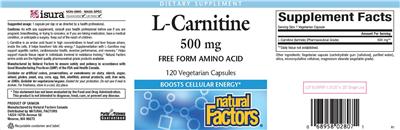 Photo of the Natural Factors L-Carnitine 500 mg label