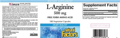 Photo of the Natural Factors L-Arginine 500 mg label
