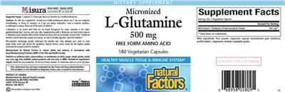 Photo of the Natural Factors Micronized L-Glutamine 500 mg label