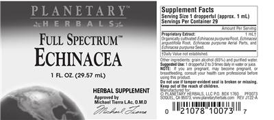 Photo of the Planetary Herbals Full Spectrum Echinacea label