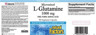 Photo of the Natural Factors Micronized L-Glutamine 1000 mg label