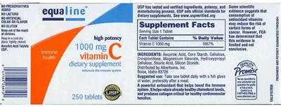 Photo of the Equaline High Potency 1000 mg Vitamin C label