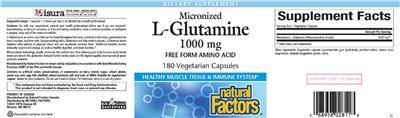 Photo of the Natural Factors Micronized L-Glutamine 1000 mg label