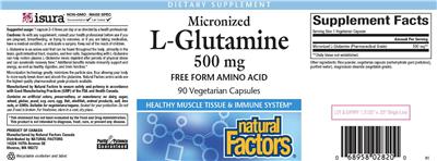 Photo of the Natural Factors Micronized L-Glutamine 500 mg label