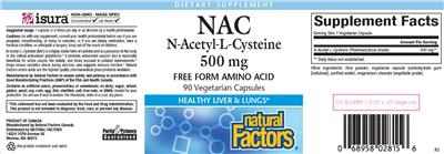 Photo of the Natural Factors NAC N-Acetyl-L-Cysteine 500 mg label